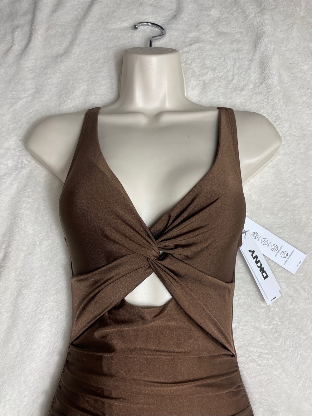 DKNY Brown Twist-Front One-Piece Swimsuit NWT - Picture 9 of 15